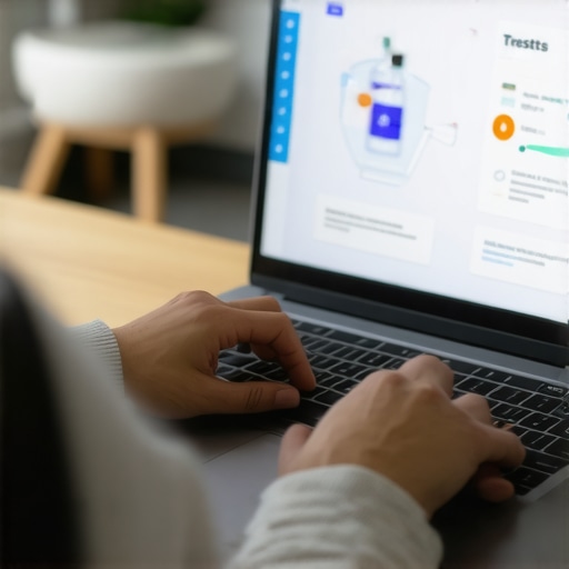 Person Planning Vaccination Using Telehealth Individual reviewing digital health records and lab results on laptop for vaccination planning.