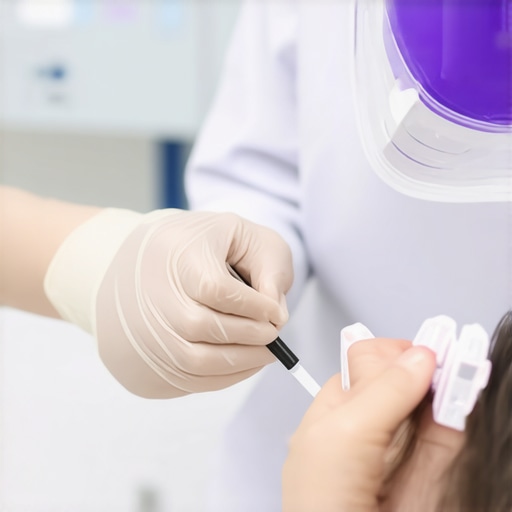 Healthcare professional guiding patient through blood test preparation.