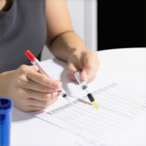 Person reading instructions for blood test preparation early in the morning