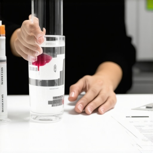 Individual drinking water and reviewing instructions before blood test in clinic