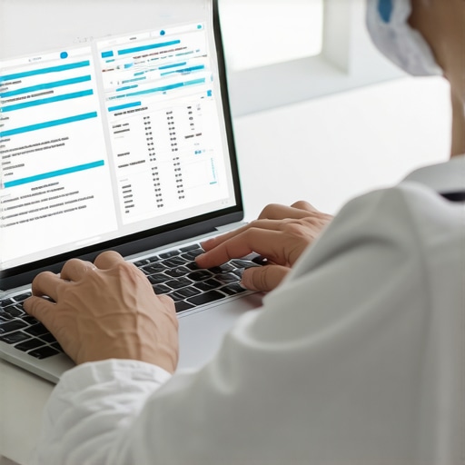 Person reviewing lab results on laptop during a telehealth consultation.