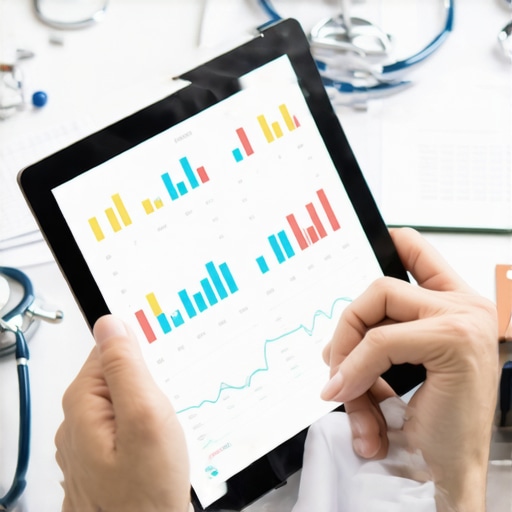 Reviewing Health Data for Better Sleep Person analyzing lab test results on a tablet, focusing on health charts