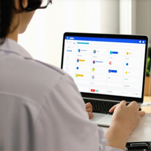 Individual using a laptop to book vaccinations and lab appointments with telehealth services.