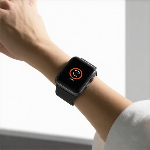 Smartwatch Health Monitoring A person checking their smartwatch to monitor health metrics during a routine check-in.
