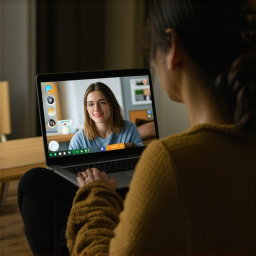 Telehealth Consultation at Home Person having a virtual doctor appointment on a laptop in a comfortable home environment