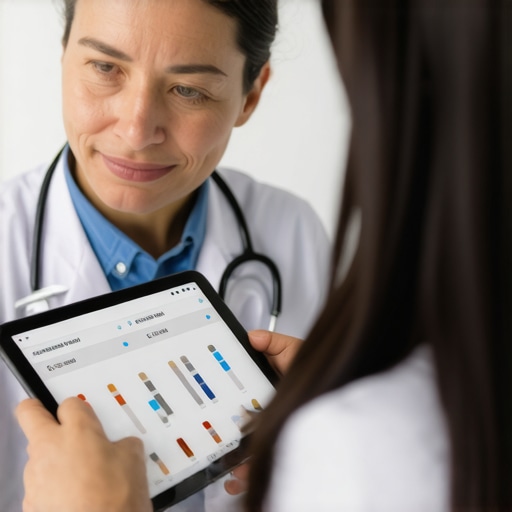 Healthcare professional analyzing lab results on a digital tablet