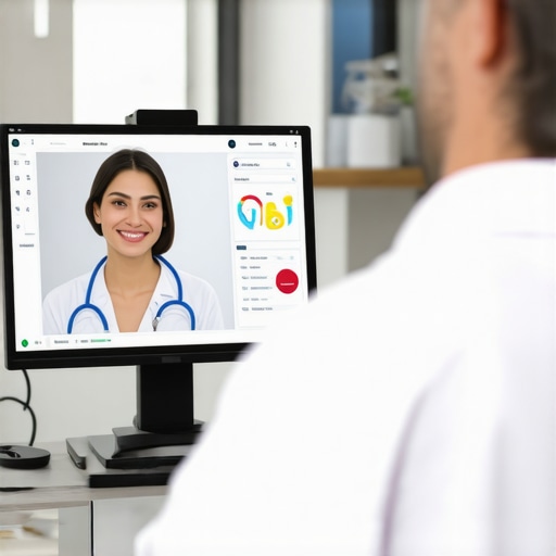 Virtual Doctor Consultation for Personalized Wellness Doctor consulting with patient through telehealth, displaying digital health data.