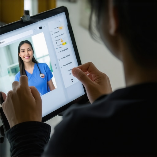 A person consulting with a doctor via tablet about lab test results.