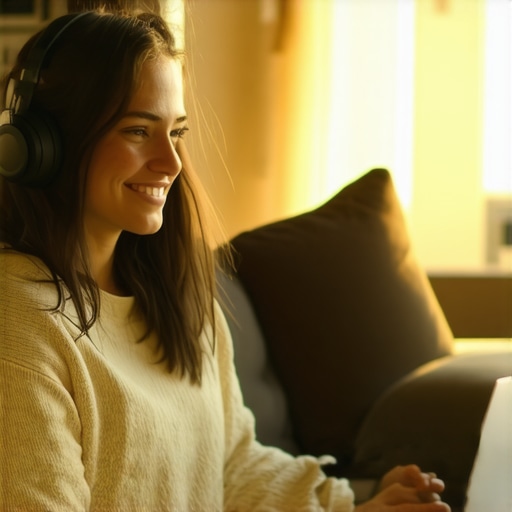 A mother engaging in a virtual therapy session from home Woman having a telehealth appointment on a laptop in her living room