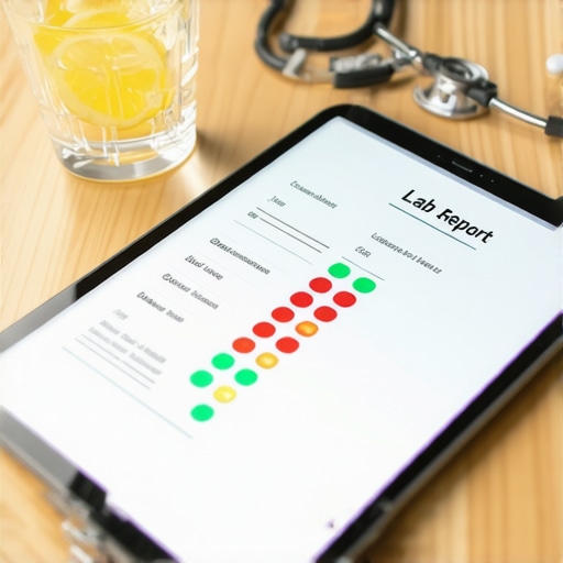 A digital medical report showing kidney and metabolic health markers like Cystatin C and GFR.