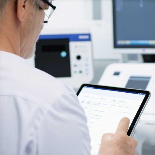 A medical professional reviewing digital clinical data on a tablet.