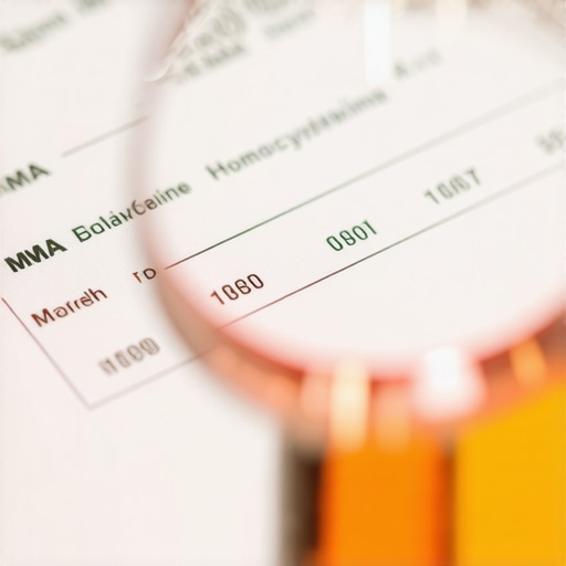 Analyzing Advanced Blood Markers for B12 A magnifying glass focusing on specific nutrient markers on a medical report to identify hidden deficiencies.