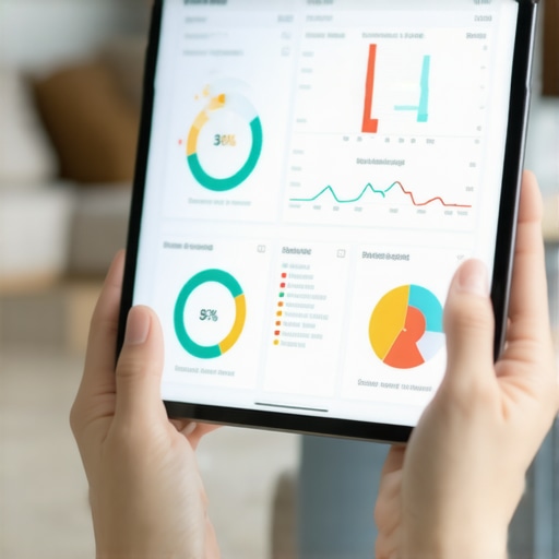 A parent viewing a digital health dashboard with lab results on a tablet during a home wellness check.