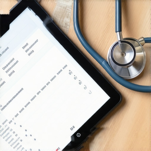Close up of digital lab results on a tablet with a stethoscope
