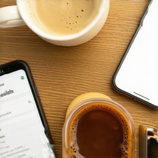 A desk with coffee and magnesium pills illustrating health management