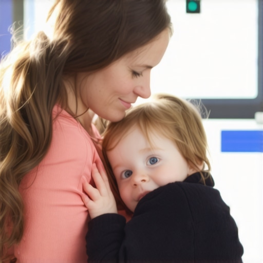 Comfort Positioning for Pediatric Vaccinations A mother demonstrating a therapeutic hug with her toddler during a doctor visit.