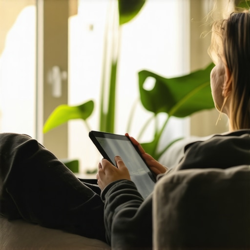A comfortable home environment used for a telehealth session for social anxiety