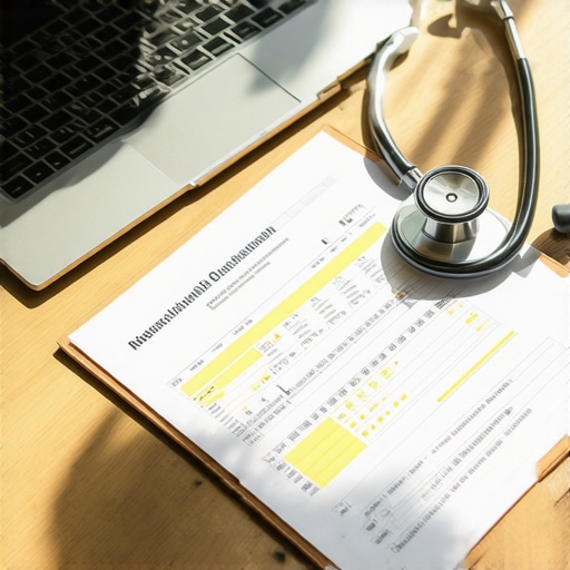 Decoding Your Personal Lab Results A detailed medical lab report with highlighted markers on a workspace desk.
