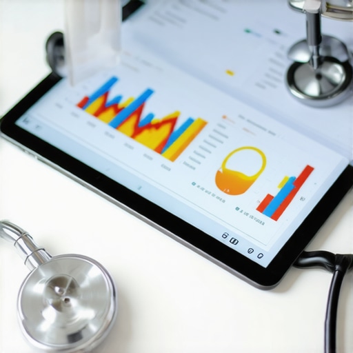 Detailed digital health biomarkers and lab analysis results A tablet displaying a comprehensive health dashboard with blood work trends and medical markers.