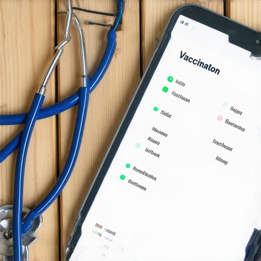 A tablet displaying a child's vaccination records and medical portal.
