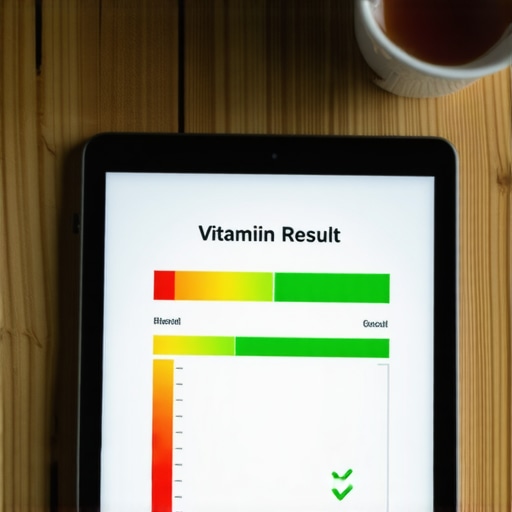 Digital Lab Results on Tablet A digital screen showing a 25-hydroxy vitamin D blood test result with optimal indicators.
