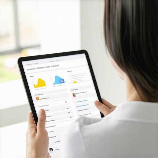 A person using a tablet to check wellness lab results and telehealth data