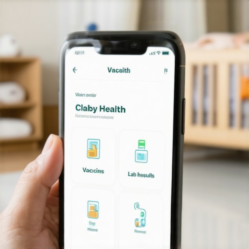 Digital health records on a smartphone A smartphone screen showing an organized digital health portal for family vaccination and lab records.