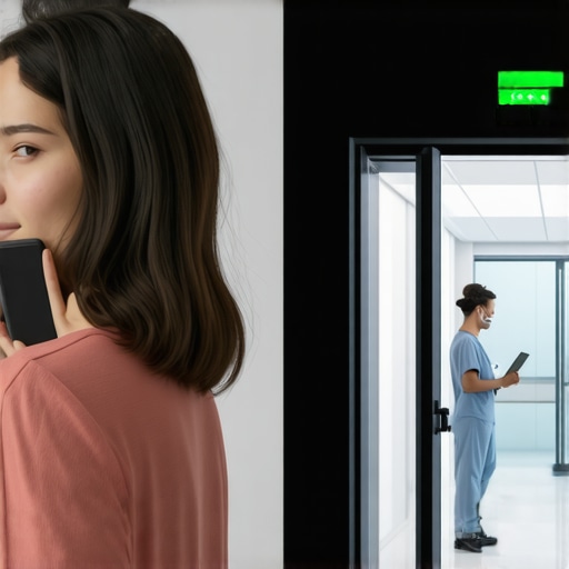 Fast Transition from Telehealth to Lab Testing A person using a smartphone for a medical consultation followed by a visit to a medical laboratory.