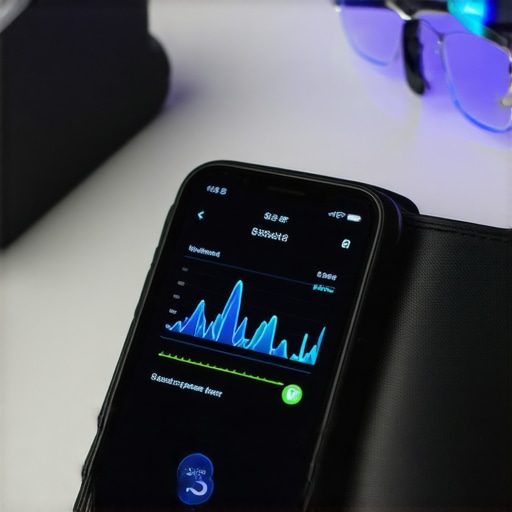 Smartphone health app next to a digital blood pressure monitor on a clean desk