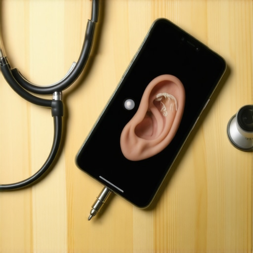 Modern Digital Health Tools A smartphone displaying a high-definition ear exam via a digital otoscope tool.