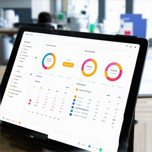 A digital health dashboard showing health data and vaccination schedules on a tablet.