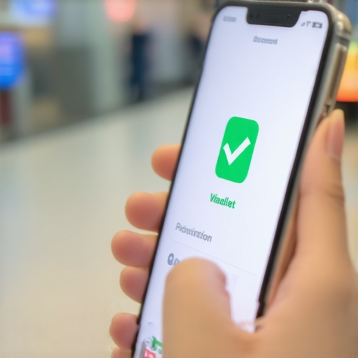 Modern Digital Vaccination Record A smartphone showing a verified digital health certificate at an airport terminal.