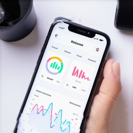 A smartphone showing a metabolic health dashboard with data graphs and a smart ring.