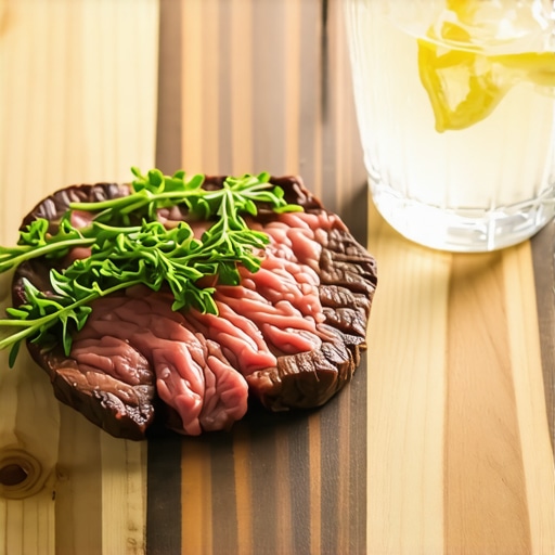 Nutrient-Rich Meal for Better Absorption Close-up of a steak meal with lemon water to illustrate iron absorption