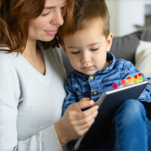 Parent and child reviewing health data via telehealth A mother and toddler using a tablet for a virtual wellness consultation to discuss lab results.