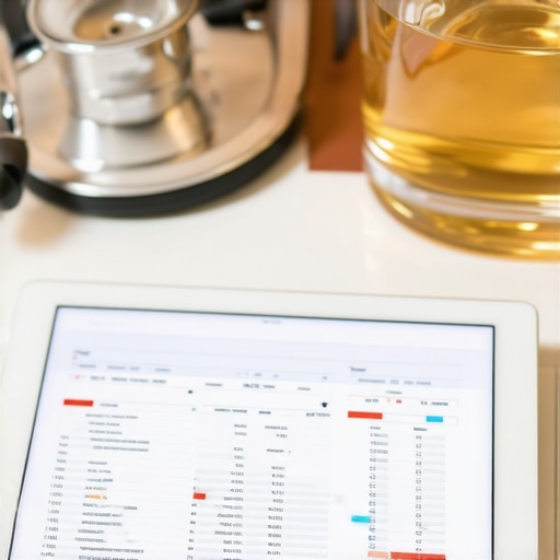 A digital tablet showing a comprehensive blood work analysis for personalized wellness planning.
