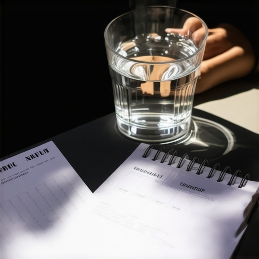Preparing for a blood sugar lab test with proper hydration Glass of water and calendar showing blood sugar lab test preparation