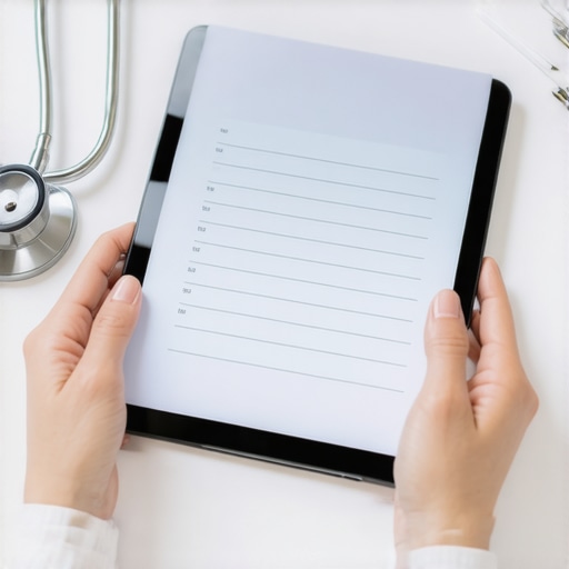 Preparing for a telehealth referral appointment Close up of a person using a tablet to organize medical data for a virtual doctor visit.