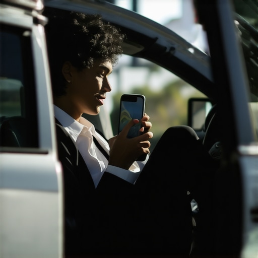 Private Car-Based Telehealth Session A professional woman conducting a private virtual health appointment from the driver's seat of her parked car during a lunch break.