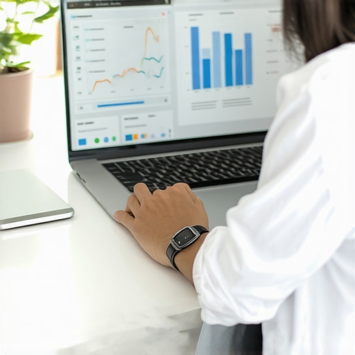 A person reviewing long-term wellness data and lab results on a digital dashboard to prevent burnout.