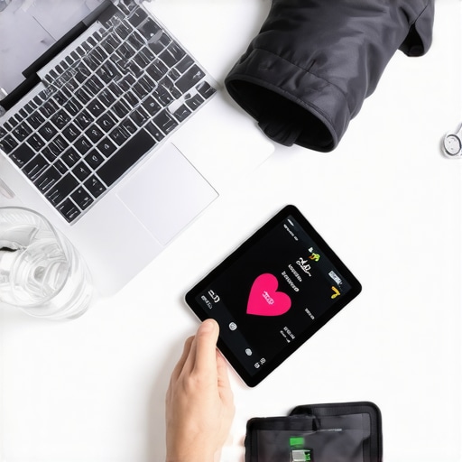 Proactive Home Heart Health Monitoring A person using a laptop and home medical devices to track cardiovascular wellness markers.