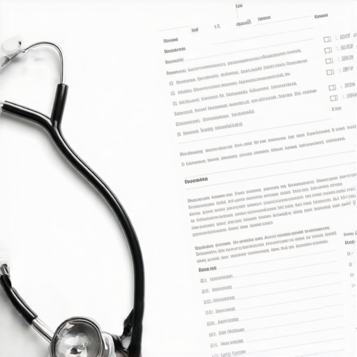 Close up of a medical lab report with biomarkers and a stethoscope.