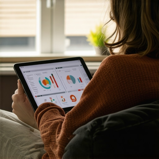 Reviewing Lab Results via Telehealth A person analyzing medical data on a tablet at home to manage burnout and health.