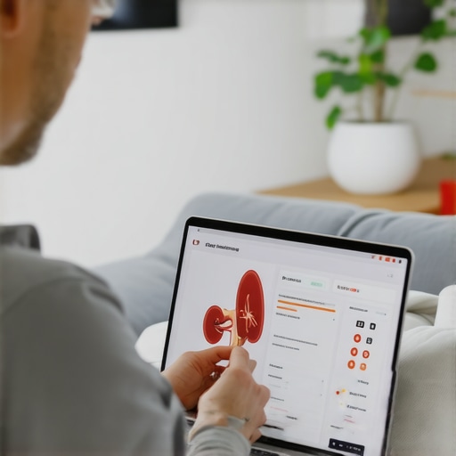 A patient reviewing renal health lab markers via a telehealth video call.