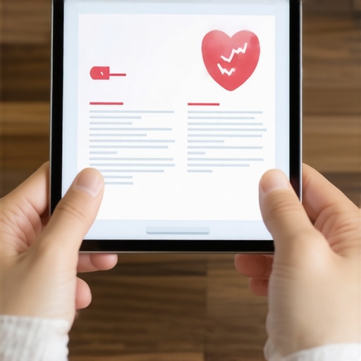 Telehealth consultation for advanced cardiac labs A patient reviewing a detailed blood test report on a tablet during a virtual doctor visit.