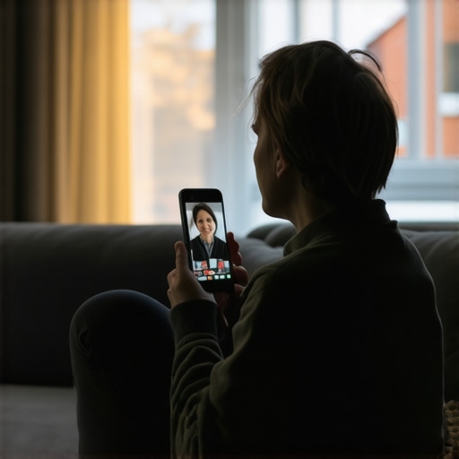A person having a virtual doctor visit for migraine relief on their couch.
