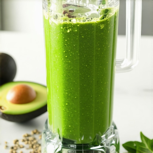The Anatomy of a Blood Sugar Balancing Smoothie A healthy green smoothie being prepared with protein, fat, and fiber ingredients.