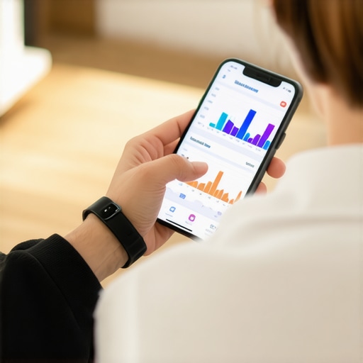 A person using a smartphone app and wearable device to monitor their health data and lab trends.