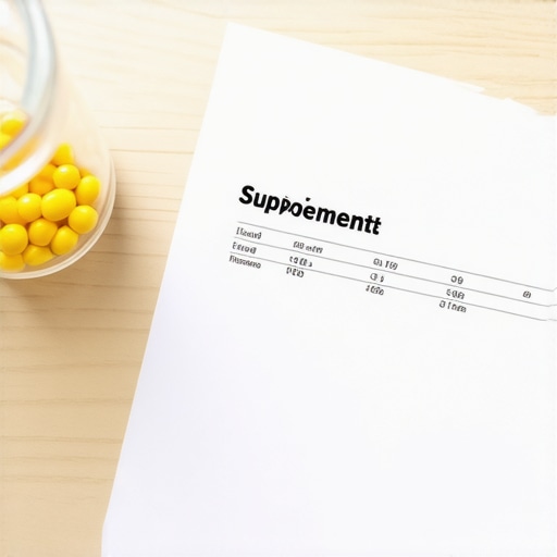 Vitamins and Lab Reports Close up of vitamin bottles and medical blood work results on a desk.