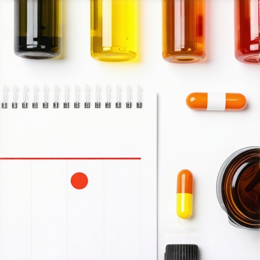 A calendar and vitamin bottles illustrating the need to stop supplements before blood tests.